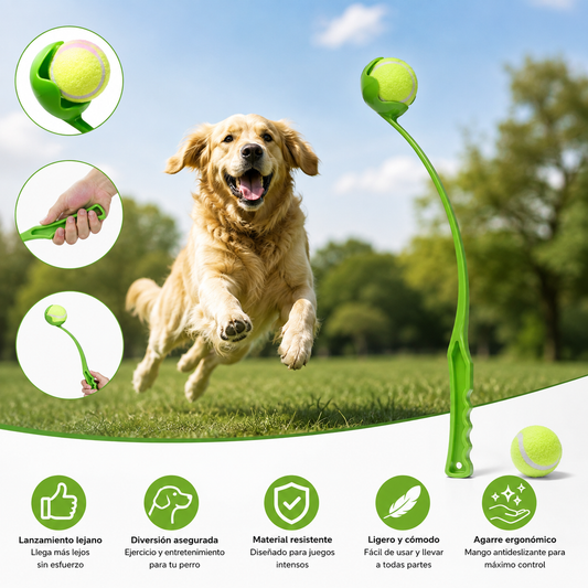 Lanzador de Pelotas para Perros con Pelota- Verde. 50 cm