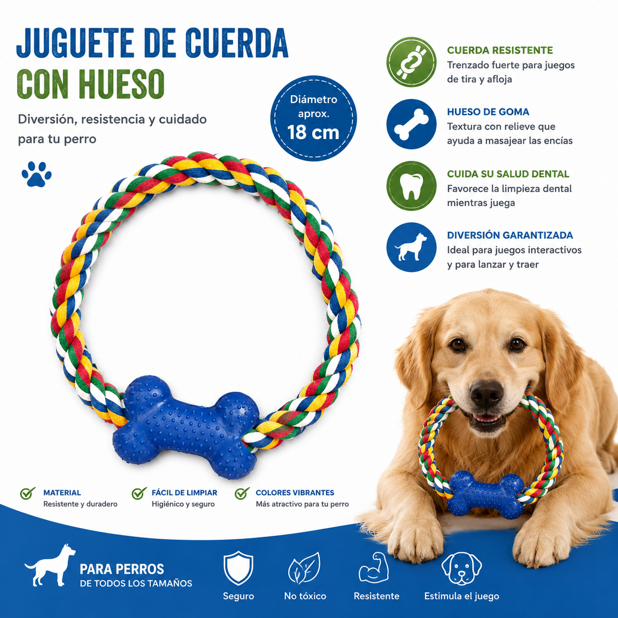 Juguete de Cuerda con Hueso para Perros – 18 cm