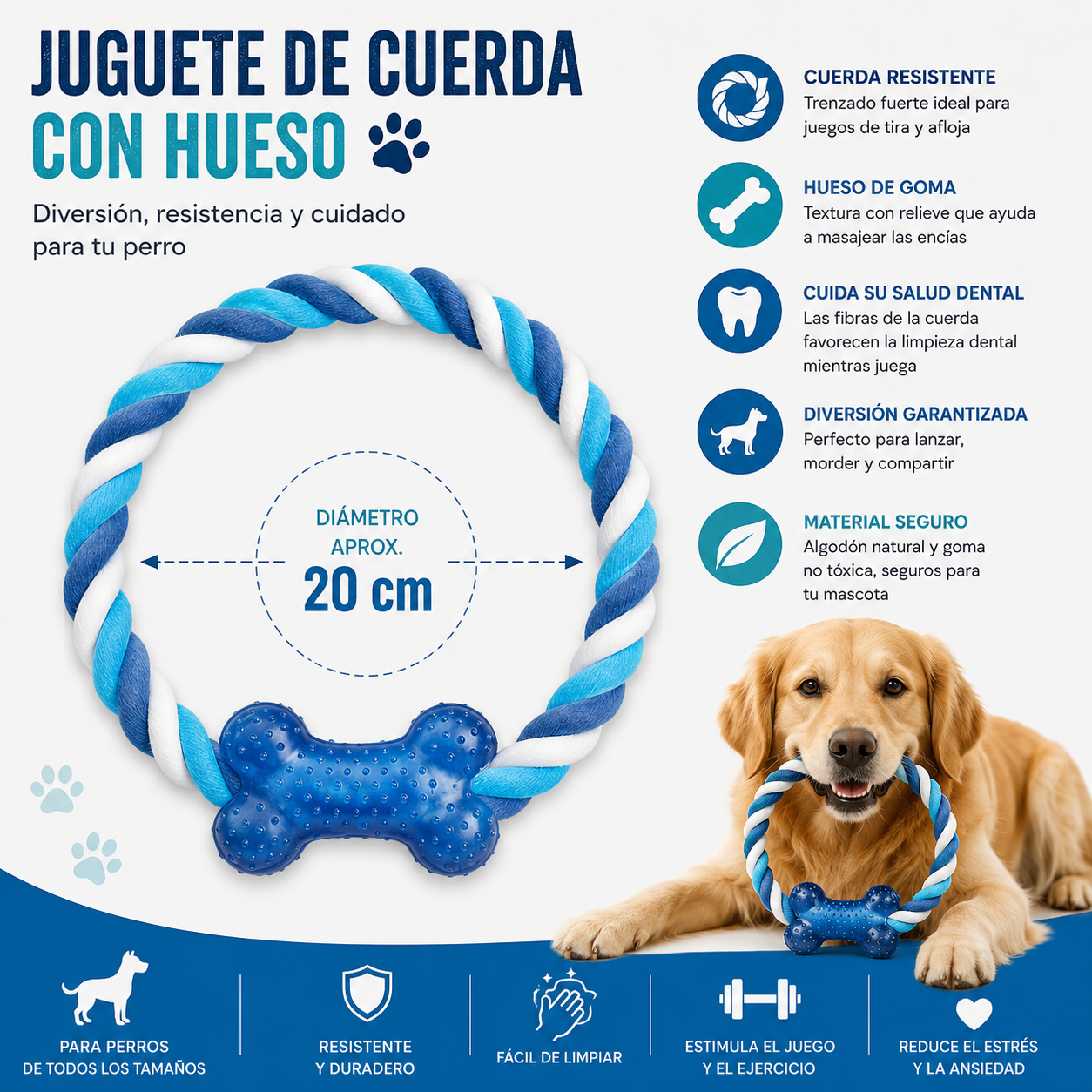 Juguete de Cuerda con Hueso para Perros – 20 cm