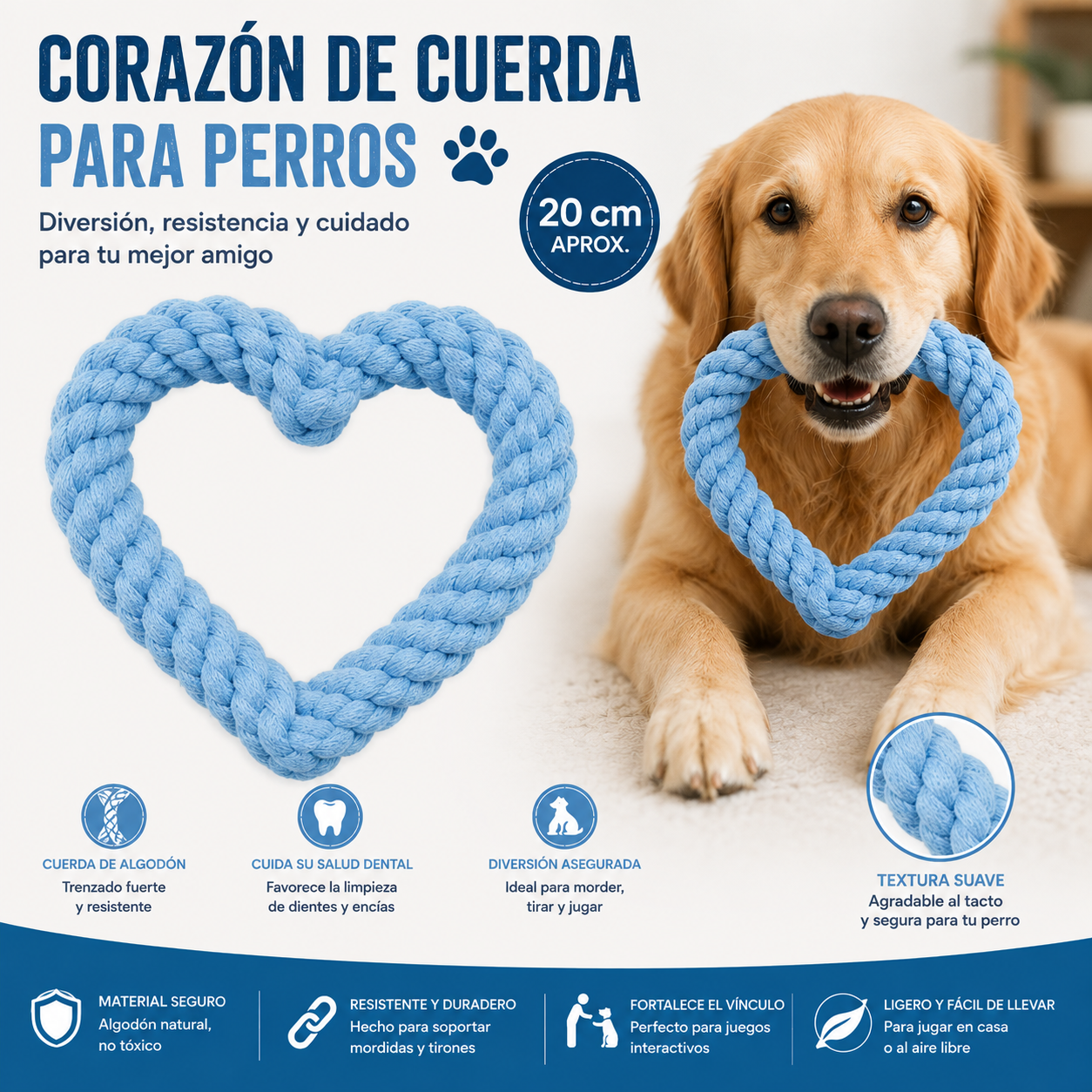 Juguete Corazón de Cuerda para Perros- Azul