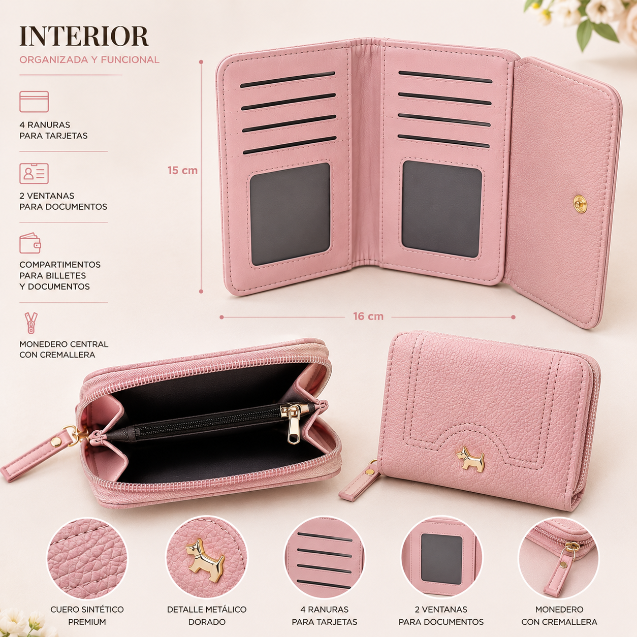Cartera Rosa Multifunción