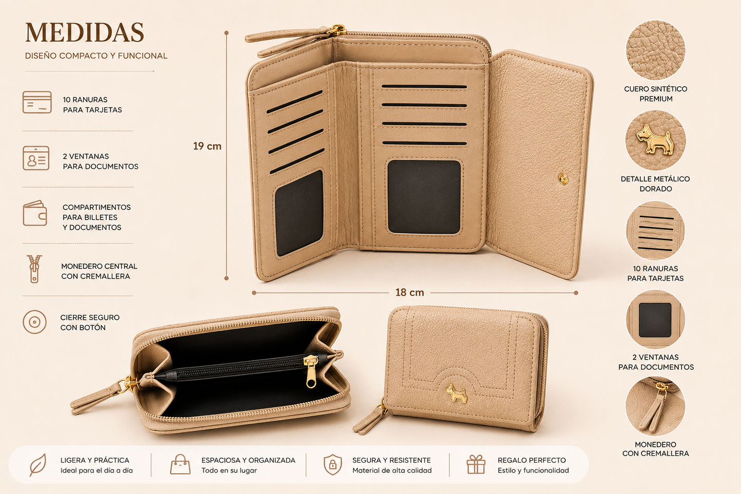 Cartera Beige Oscuro Multifunción