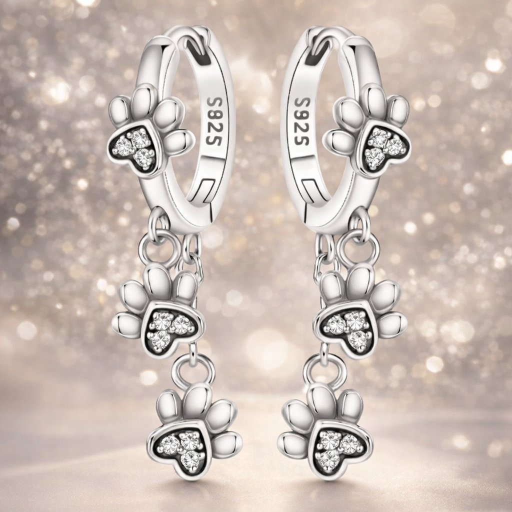 Pendientes huellas de gato colgantes – Plata S925
