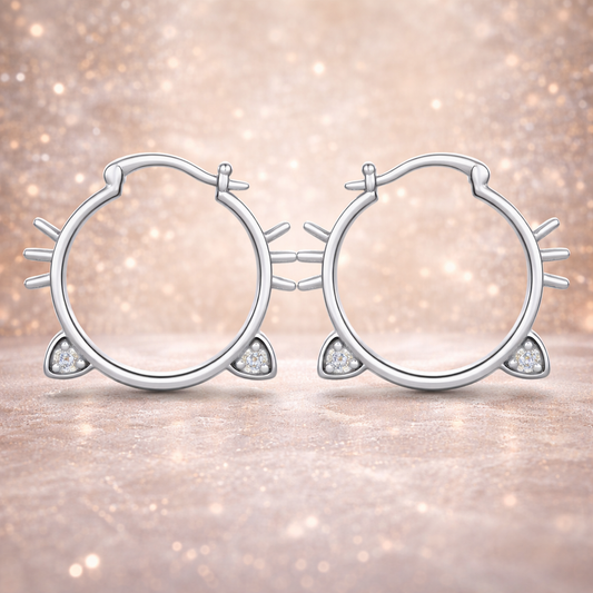 Pendientes aro cara de gato – Plata S925