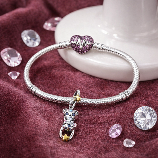 Pulsera corazón con gato colgante – Plata S925