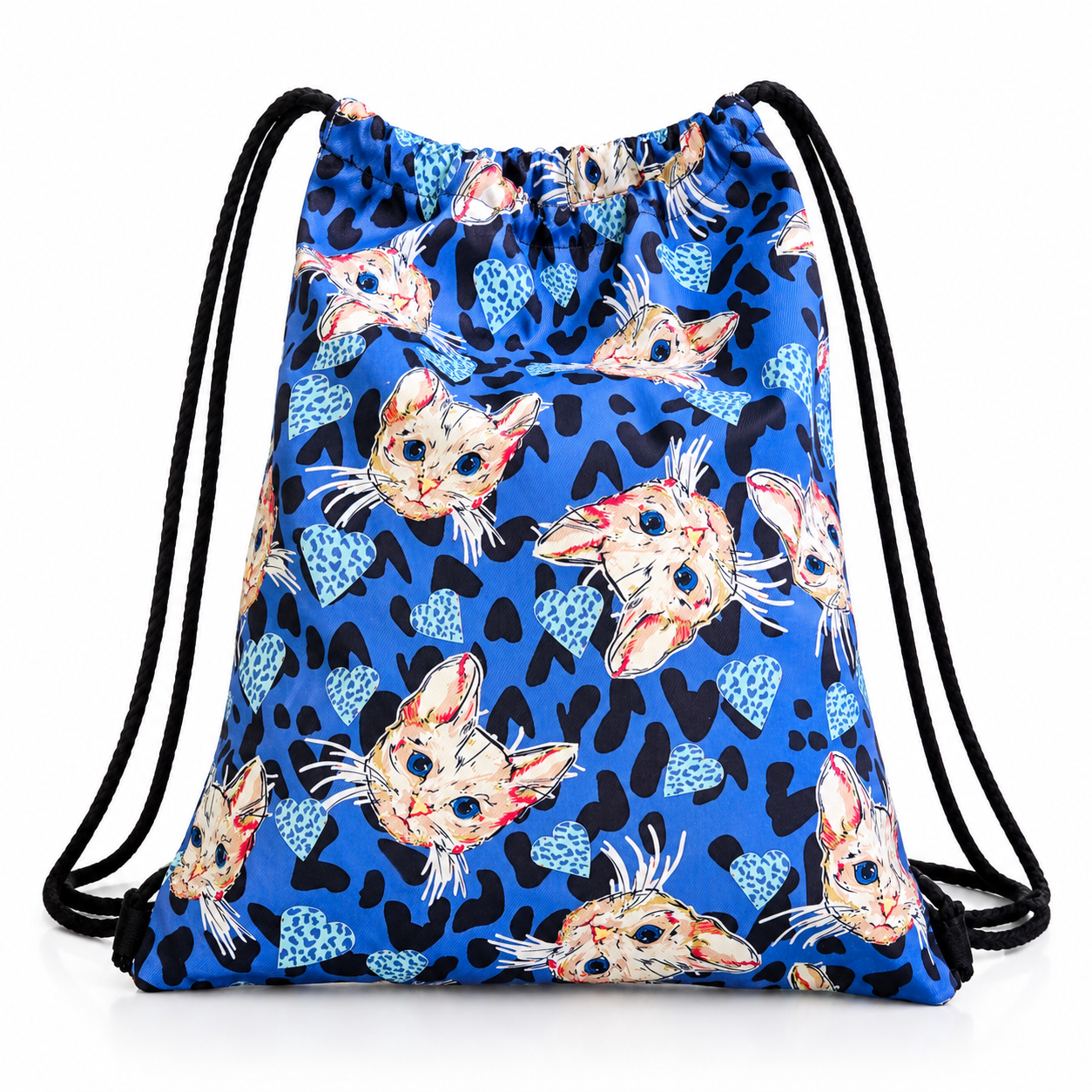 Mochila Saco con Estampado de Gatos Azul
