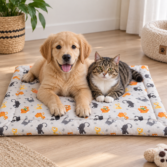 Colchoneta Acolchada Estampado Gatitos- El Telar de la Gata