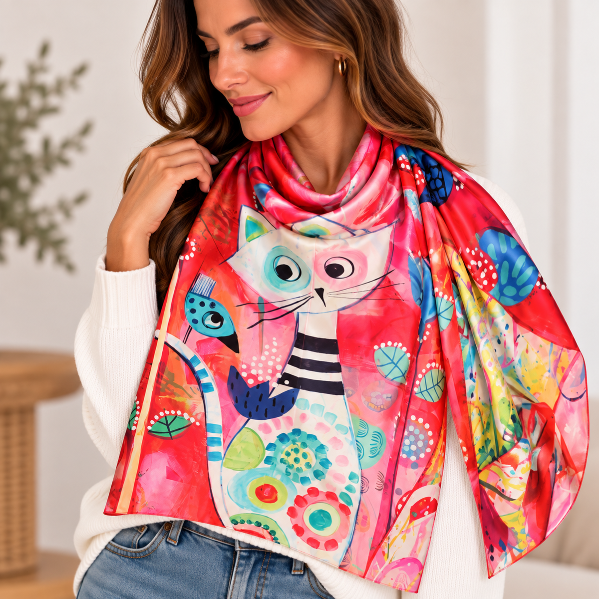 Foulard de Seda Gato Multicolor