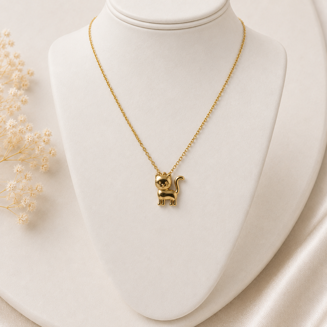 Collar de Acero Inoxidable Dorado con Gatito