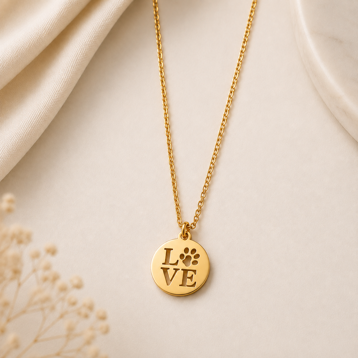 Collar de acero inoxidable LOVE con huella. Dorado