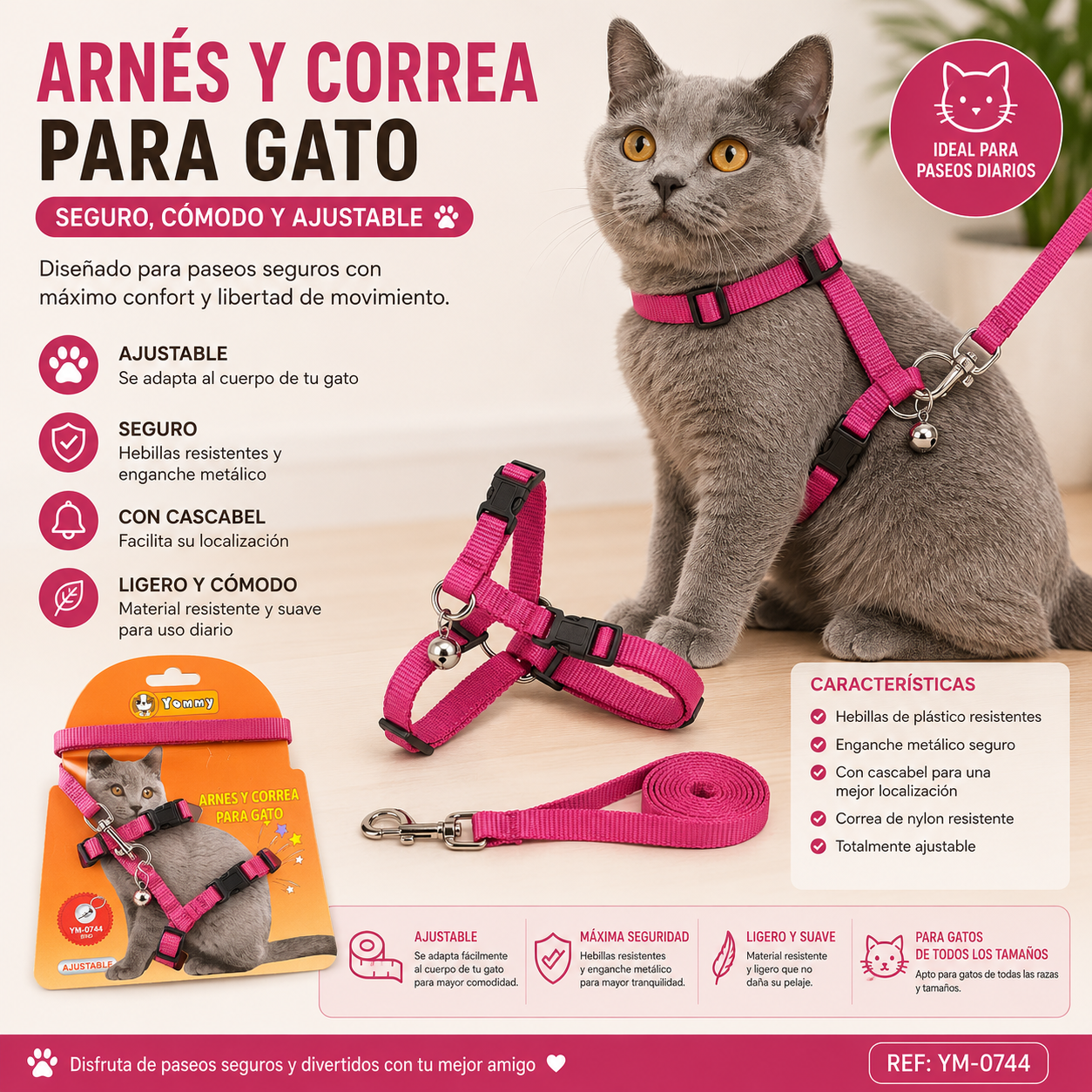 Arnés Ajustable con Correa para los Michis