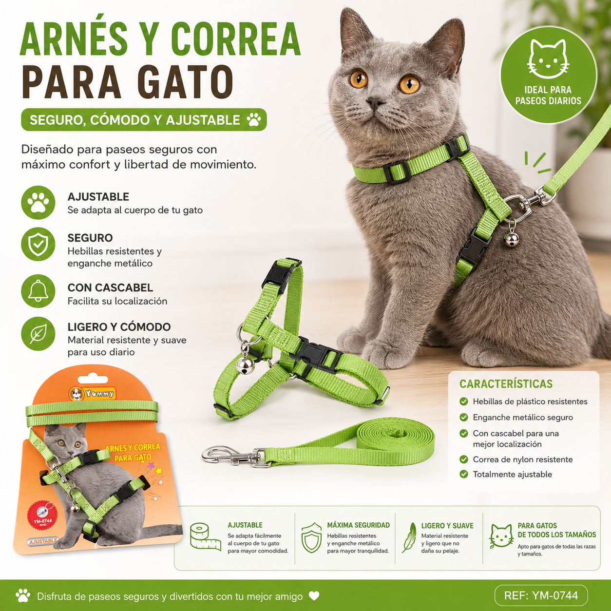 Arnés Ajustable con Correa para los Michis