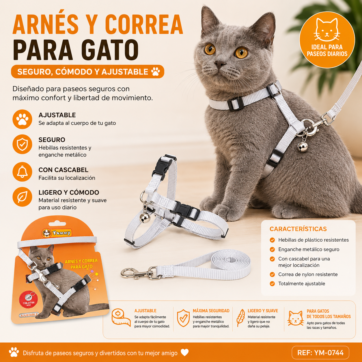 Arnés Ajustable con Correa para los Michis