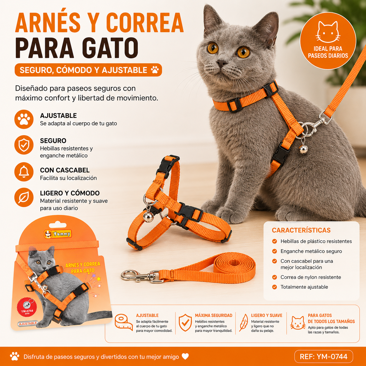 Arnés Ajustable con Correa para los Michis