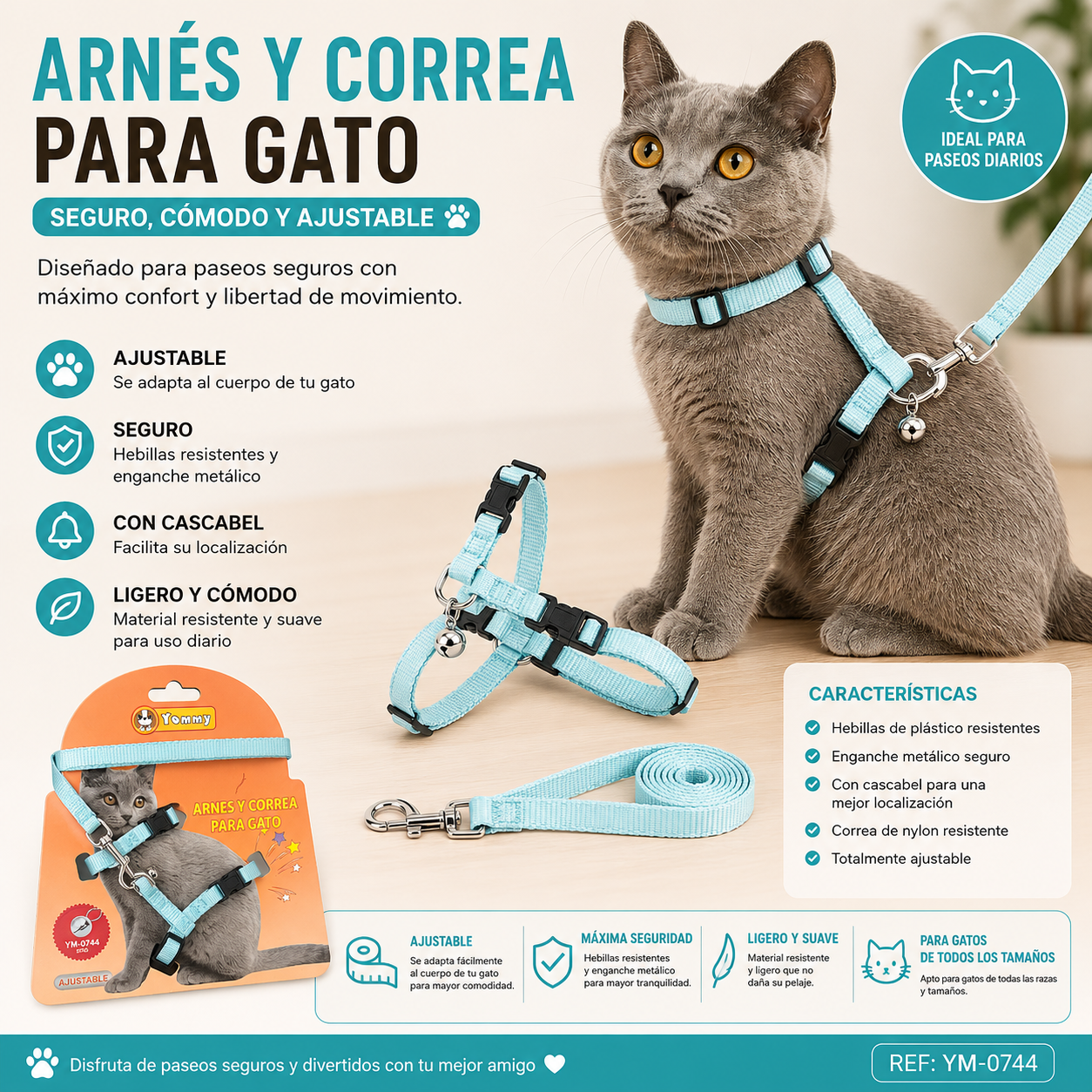Arnés Ajustable con Correa para los Michis