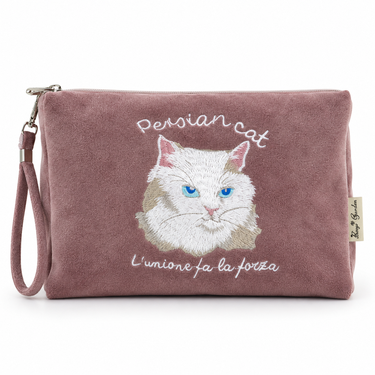 Neceser de Algodón con Gato Bordado – Rosa