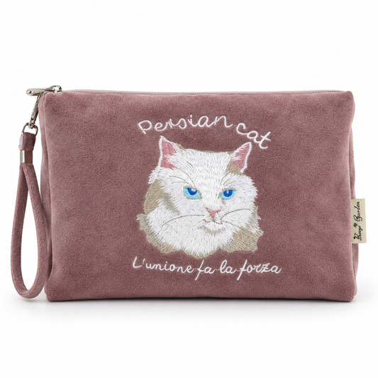 Neceser de Algodón con Gato Bordado – Rosa