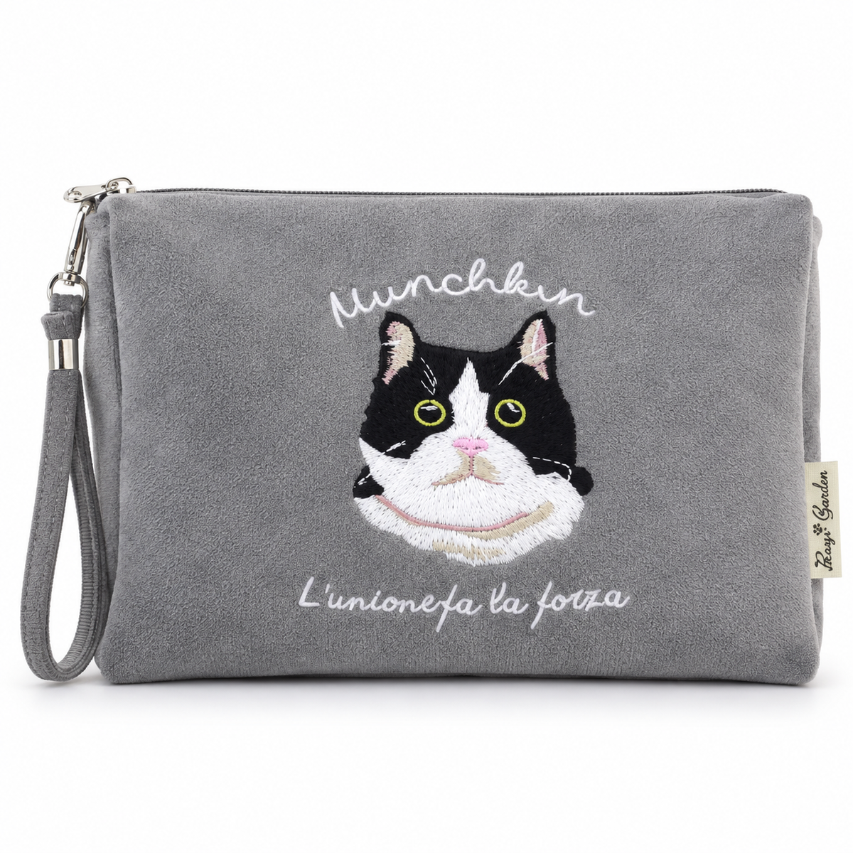 Neceser de Algodón con Gato Bordado – Gris