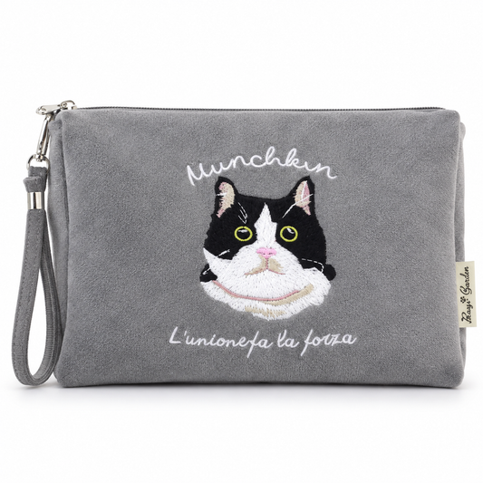 Neceser de Algodón con Gato Bordado – Gris