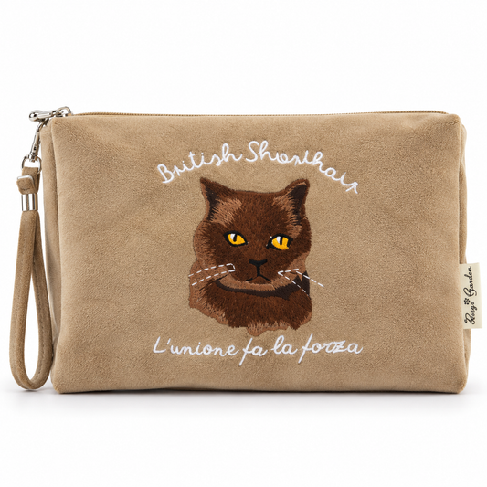 Neceser de Algodón con Gato Bordado – Beige