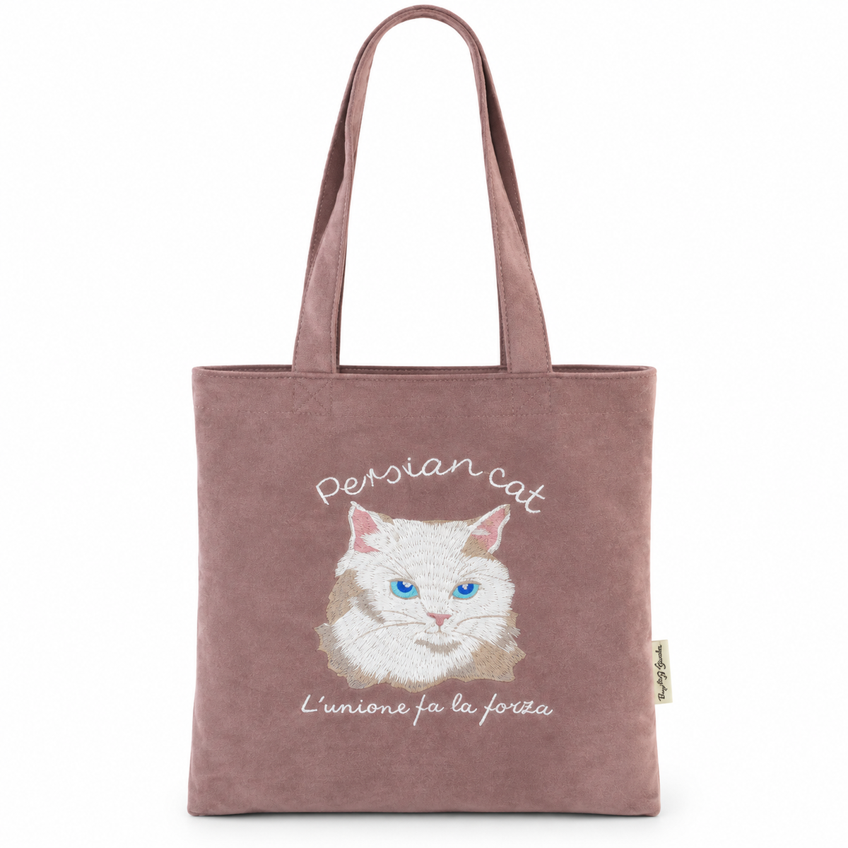 Bolso de Hombro con Bordado de Gato- Rosa