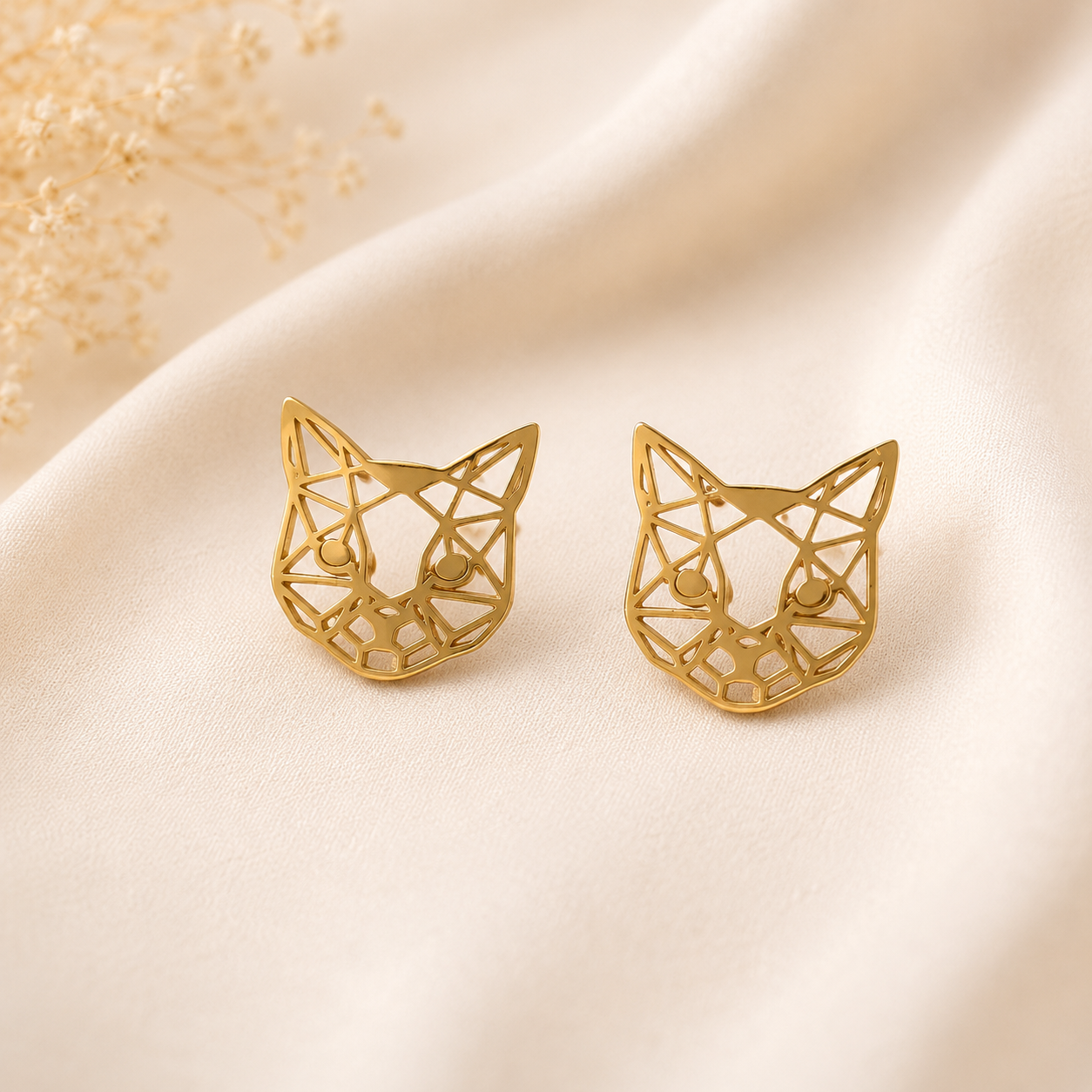 Pendientes de acero inoxidable Gatito Geométrico Dorado