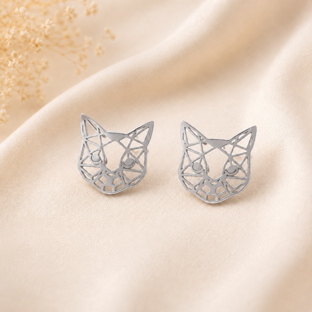 Pendientes de acero inoxidable Gatito Geométrico Plateado