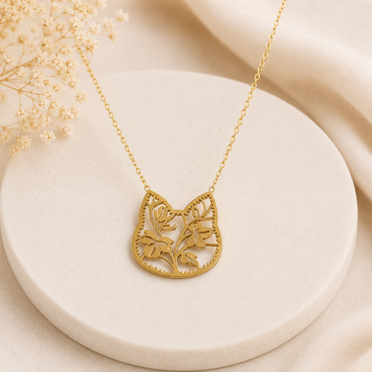 Collar de acero inoxidable Silueta Floral de Gato