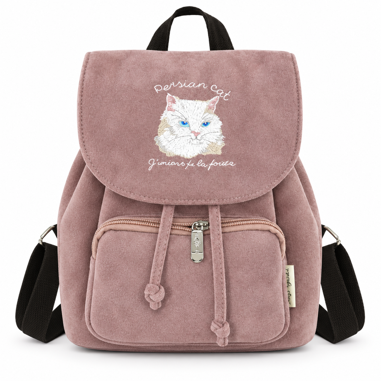 Mochila pequeña con bordado de gato- Rosa