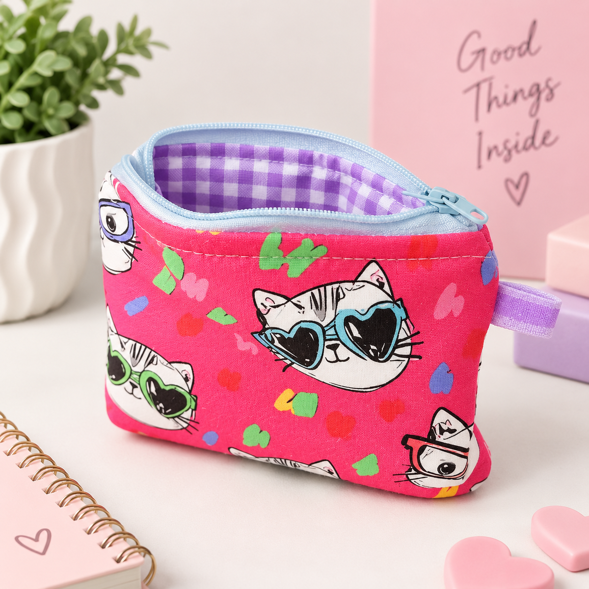 Cartera-monedero con estampado de gatitos con gafas (@lucikukadas)