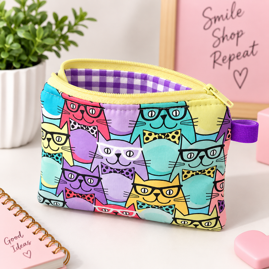 Cartera-monedero con estampado de gatos multicolor con gafas 2 (@lucikukadas)