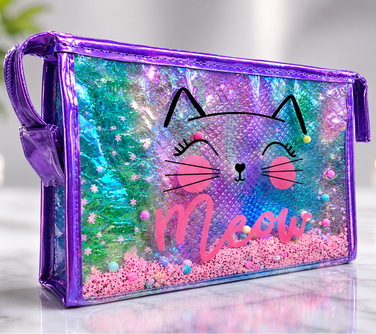 Neceser Transparente Holográfico "Meow"