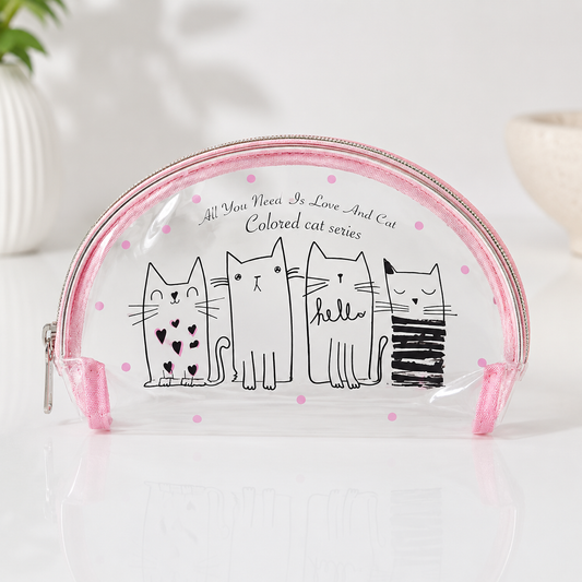 Neceser Transparente Gatos Rosa "ALL YOU NEED IS LOVE AND CAT"