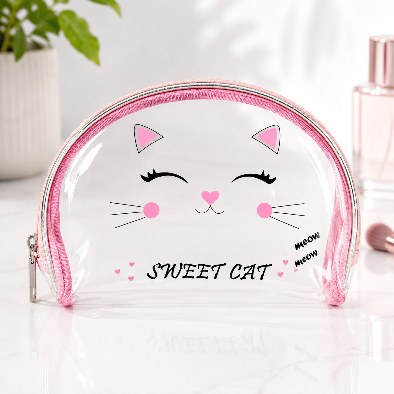 Neceser Transparente Sweet Cat Rosa