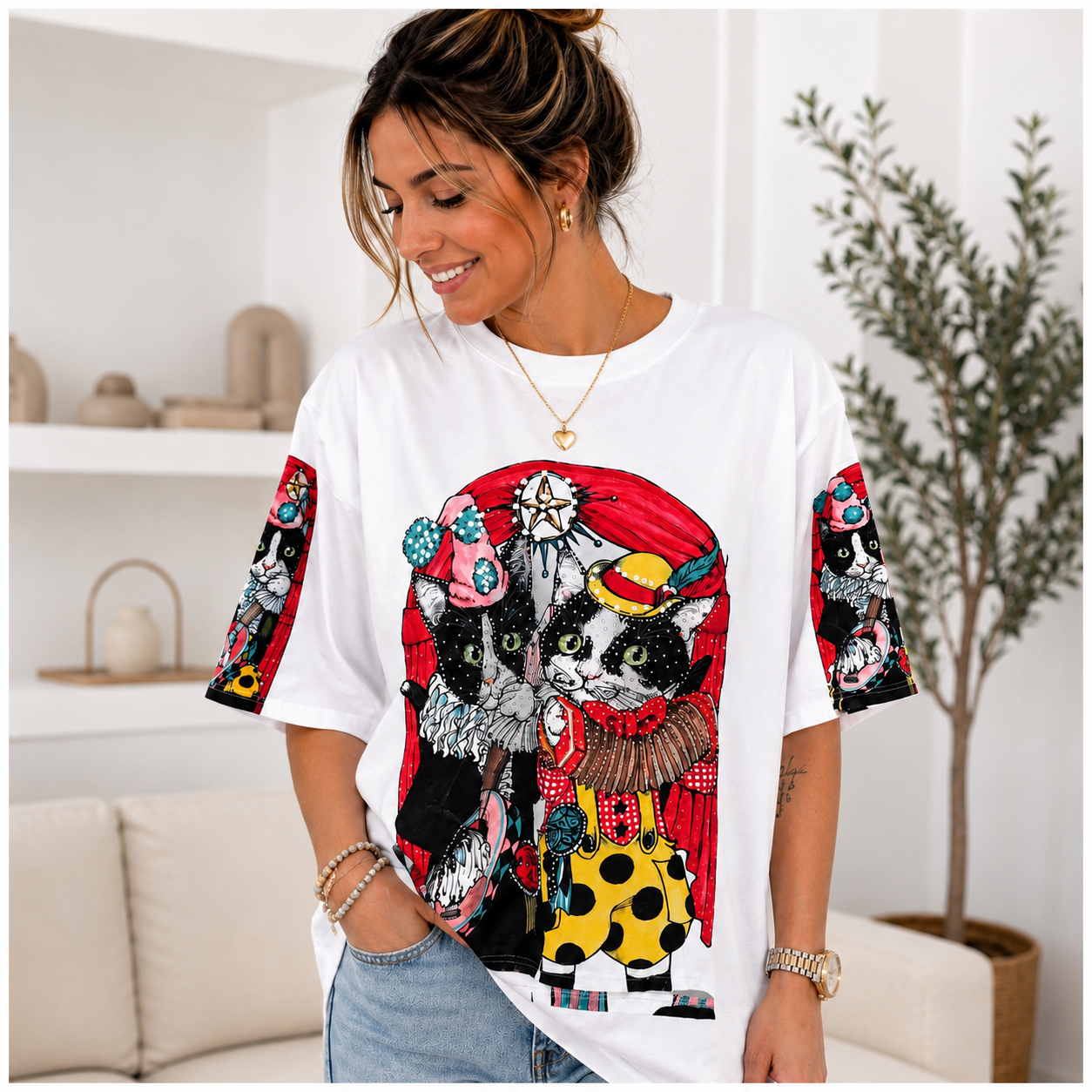 Camiseta Oversize “Gatos de Circo” 🎪🐱❤️