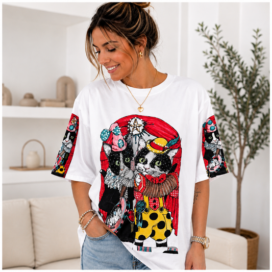 Camiseta Oversize “Gatos de Circo” 🎪🐱❤️