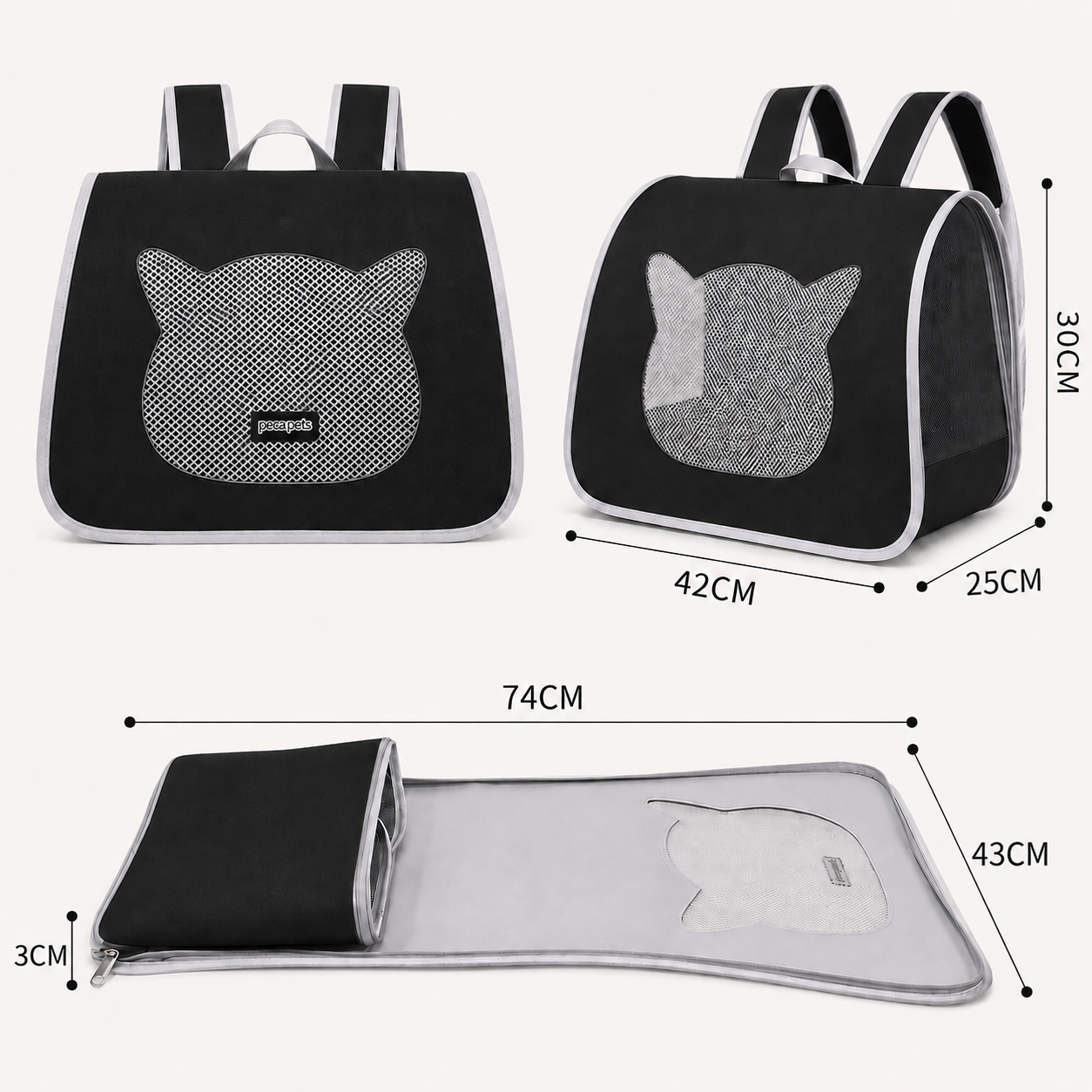 Transportín Mochila para Mascotas. Negro