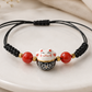 Pulsera de Hilo Ajustable Gato de la Suerte. Negro.