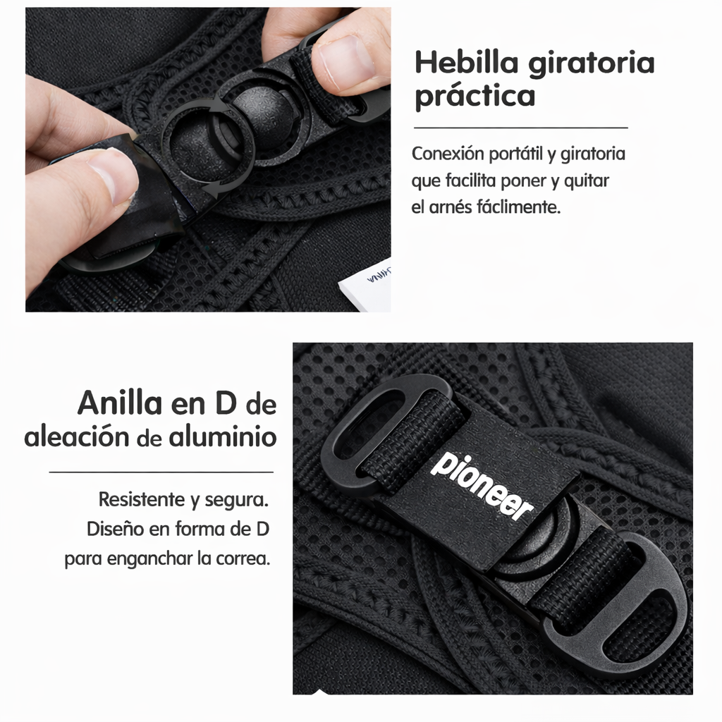 Arnés para gato transpirable color negro con anilla de aluminio