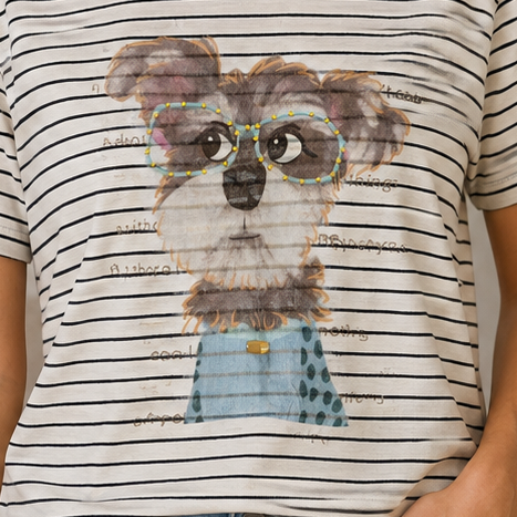 🐶Camiseta de Rayas con Perrito y Abalorios