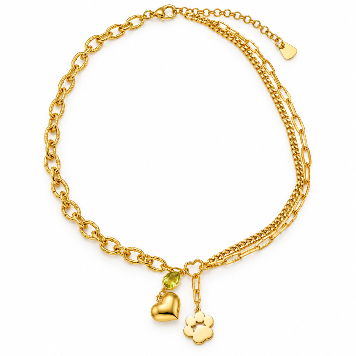 Collar dorado con corazón y huella