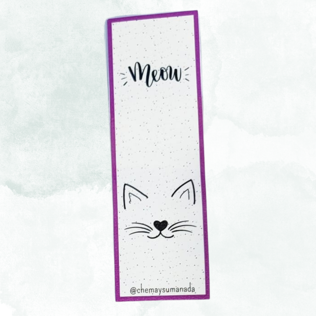 Marcapáginas con diseño de gatito "Meow", color morado