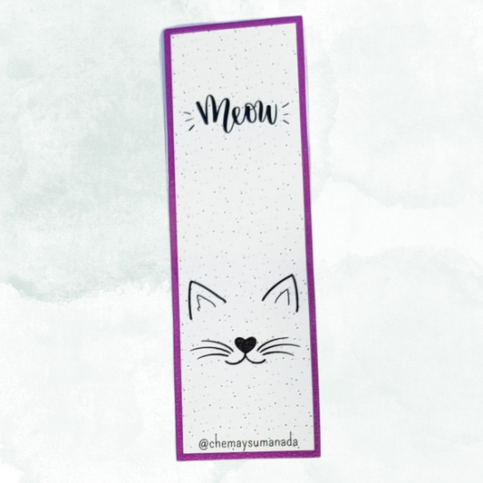 Marcapáginas con diseño de gatito "Meow", color morado