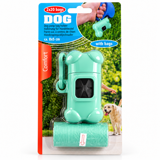 Dispensador de bolsas higiénicas + 2 rollos para mascotas