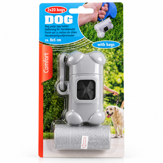 Dispensador de bolsas higiénicas + 2 rollos para mascotas