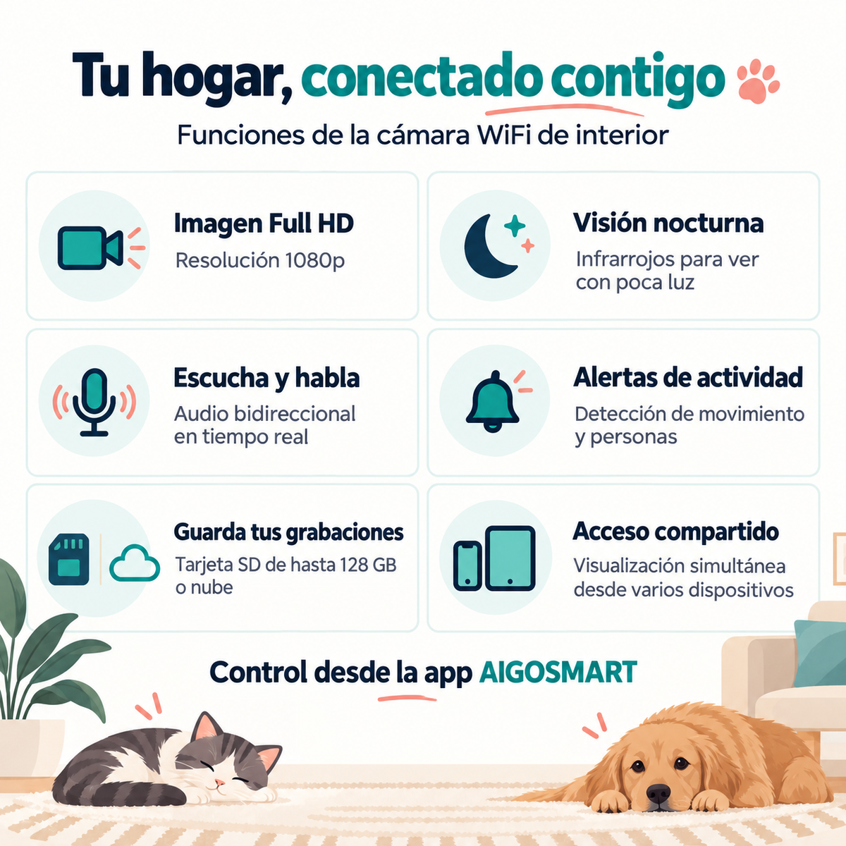 Cámara WiFi de interior para ver a tus mascotas