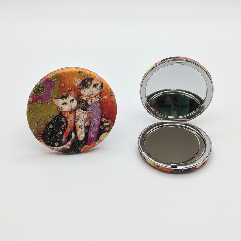 Espejo de bolsillo redondo “Gatos Art”