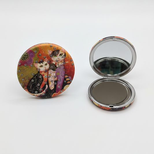Espejo de bolsillo redondo “Gatos Art”