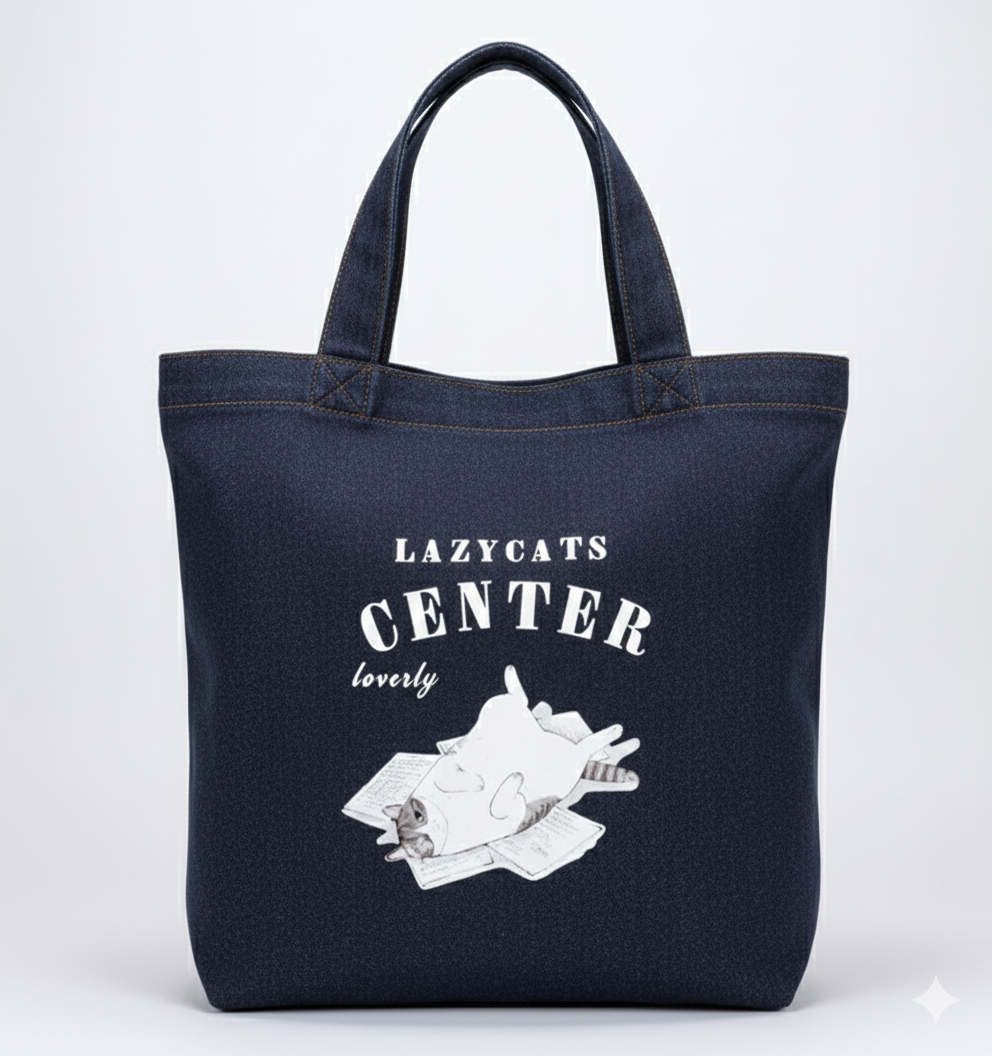 Bolsa Tote Denim oscuro “Lazy Cat”