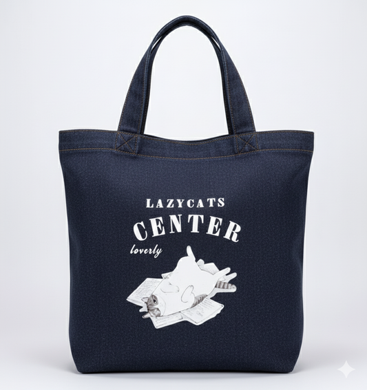 Bolsa Tote Denim oscuro “Lazy Cat”